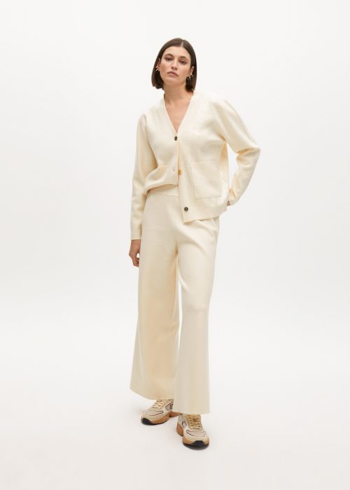 Pantalón punto lentejuelas laterales beige Lola Casademunt