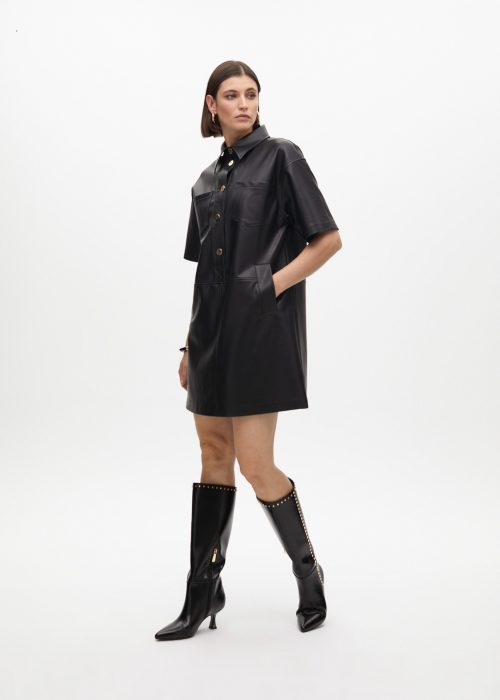 Vestido recto mini efecto piel Negro Lola Casademunt