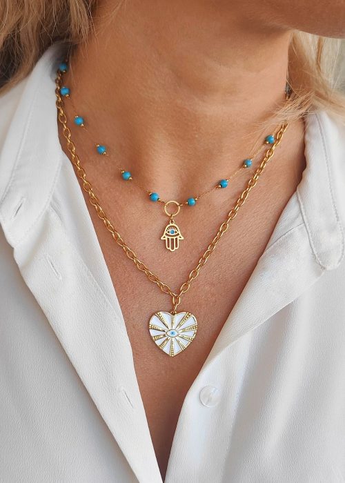 2 Collares mano de Fátima y corazón Dorado