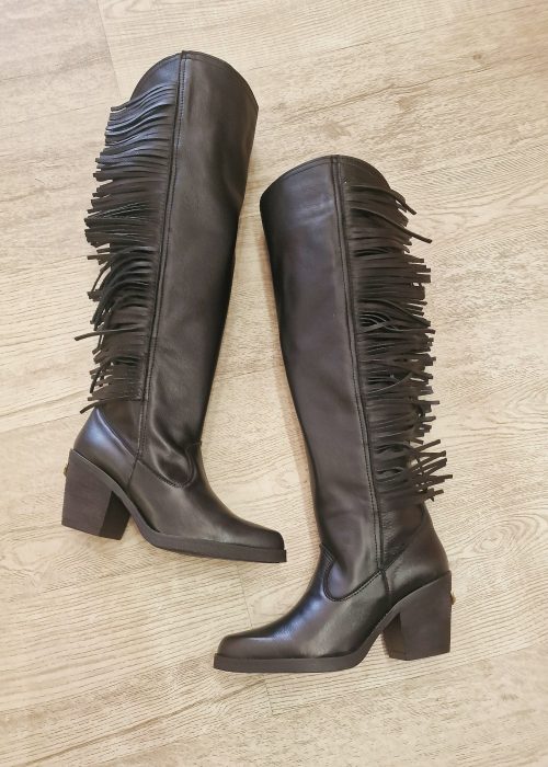 Botas piel flecos Negras