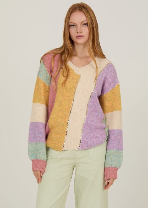 jersey mujer crudo lila y amarillo marca meisie