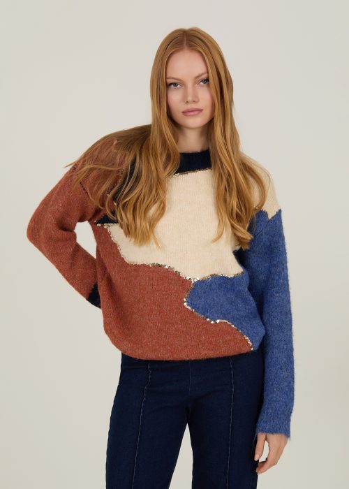 jersey mujer azul, camel y crudo marca meisie