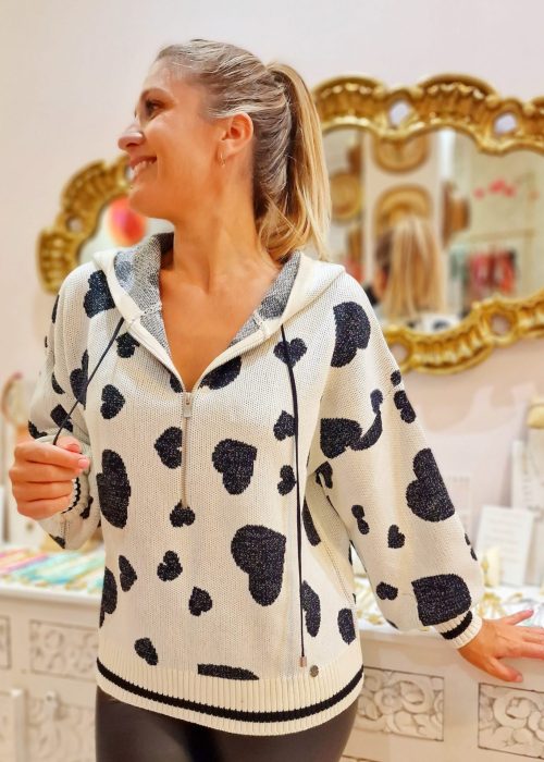 jersey de punto mujer blanco con corazones negros marca ruga portugal imagen frontal