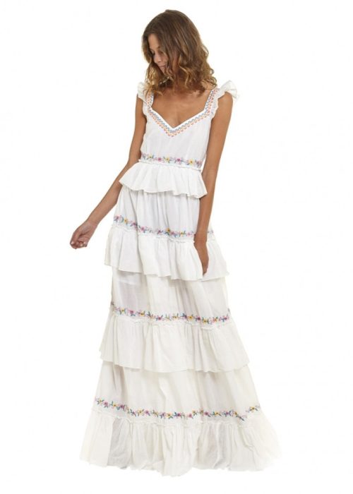 vestido largo blanco volantes bordados tirantes luna maga ibiza imagen frontal