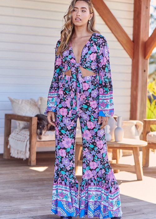 mono larfo estampado flores negro, azul y lila jaase frontal