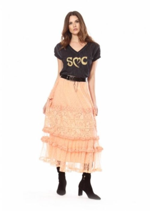 falda midi naranja tul savage culture imagen frontal