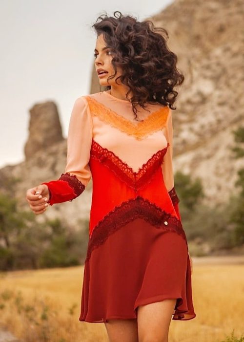 vestido corto masavi naranja rojo marron imagen frontal