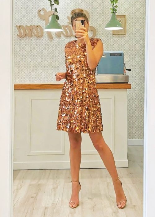 vestido corto lentejuelas marron kocca imagen frontal